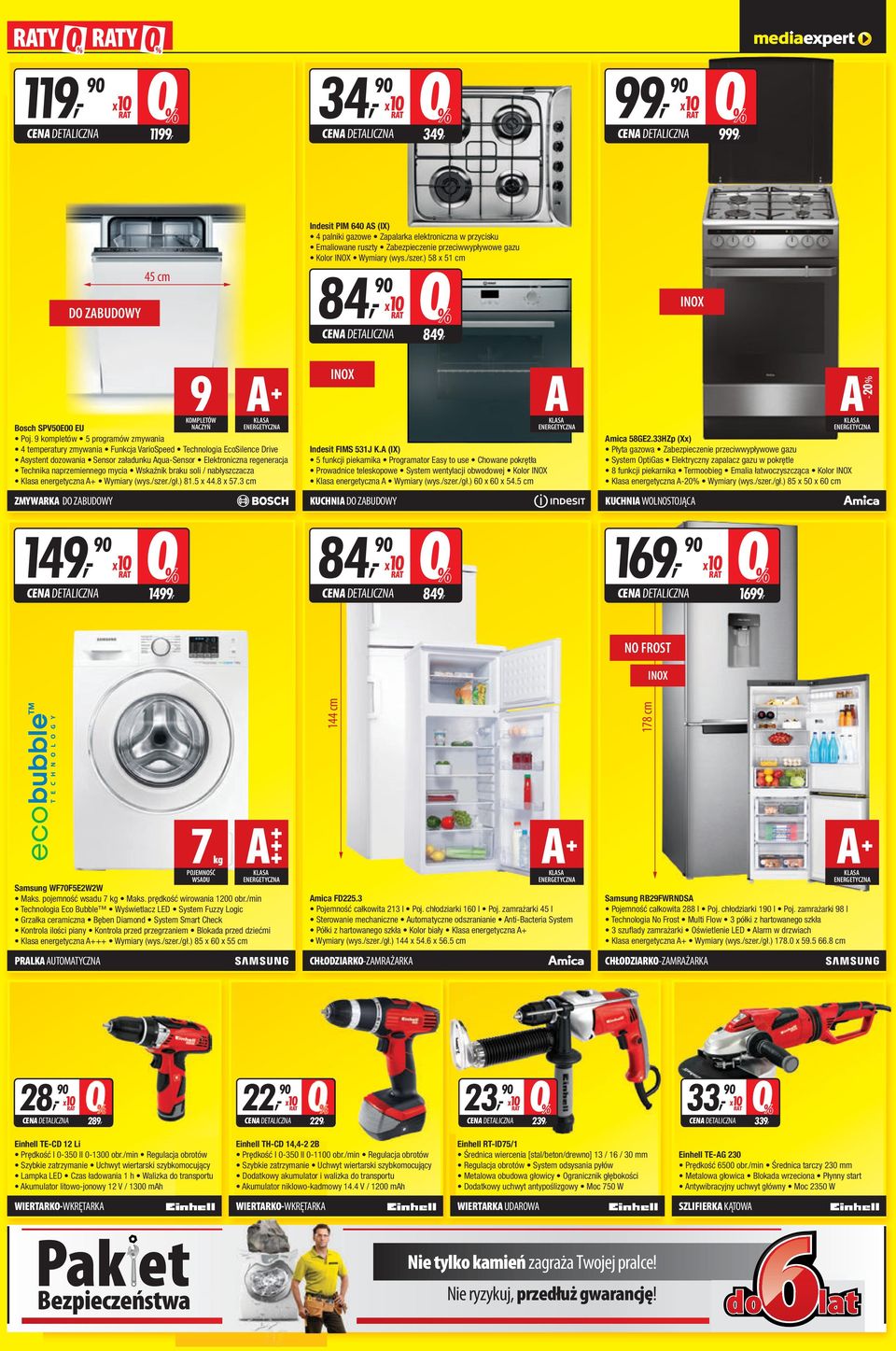 9 kompletów 5 programów zmywania 9 KOMPLETÓW NACZYŃ 4 temperatury zmywania Funkcja VarioSpeed Technologia EcoSilence Drive Asystent dozowania Sensor załadunku Aqua-Sensor Elektroniczna regeneracja