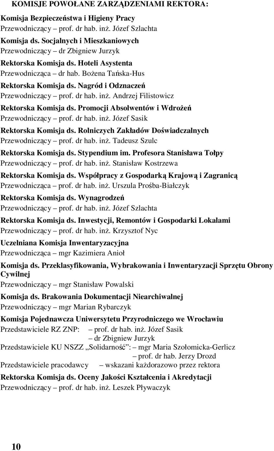 Nagród i Odznaczeń Przewodniczący prof. dr hab. inż. Andrzej Filistowicz Rektorska Komisja ds. Promocji Absolwentów i Wdrożeń Przewodniczący prof. dr hab. inż. Józef Sasik Rektorska Komisja ds.