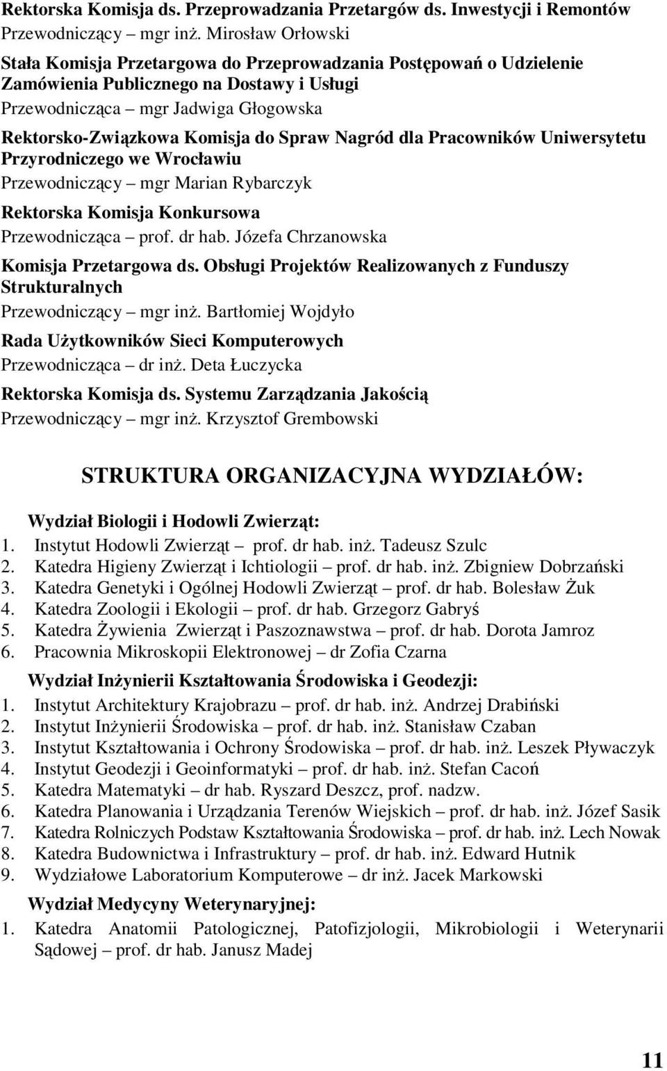 Spraw Nagród dla Pracowników Uniwersytetu Przyrodniczego we Wrocławiu Przewodniczący mgr Marian Rybarczyk Rektorska Komisja Konkursowa Przewodnicząca prof. dr hab.