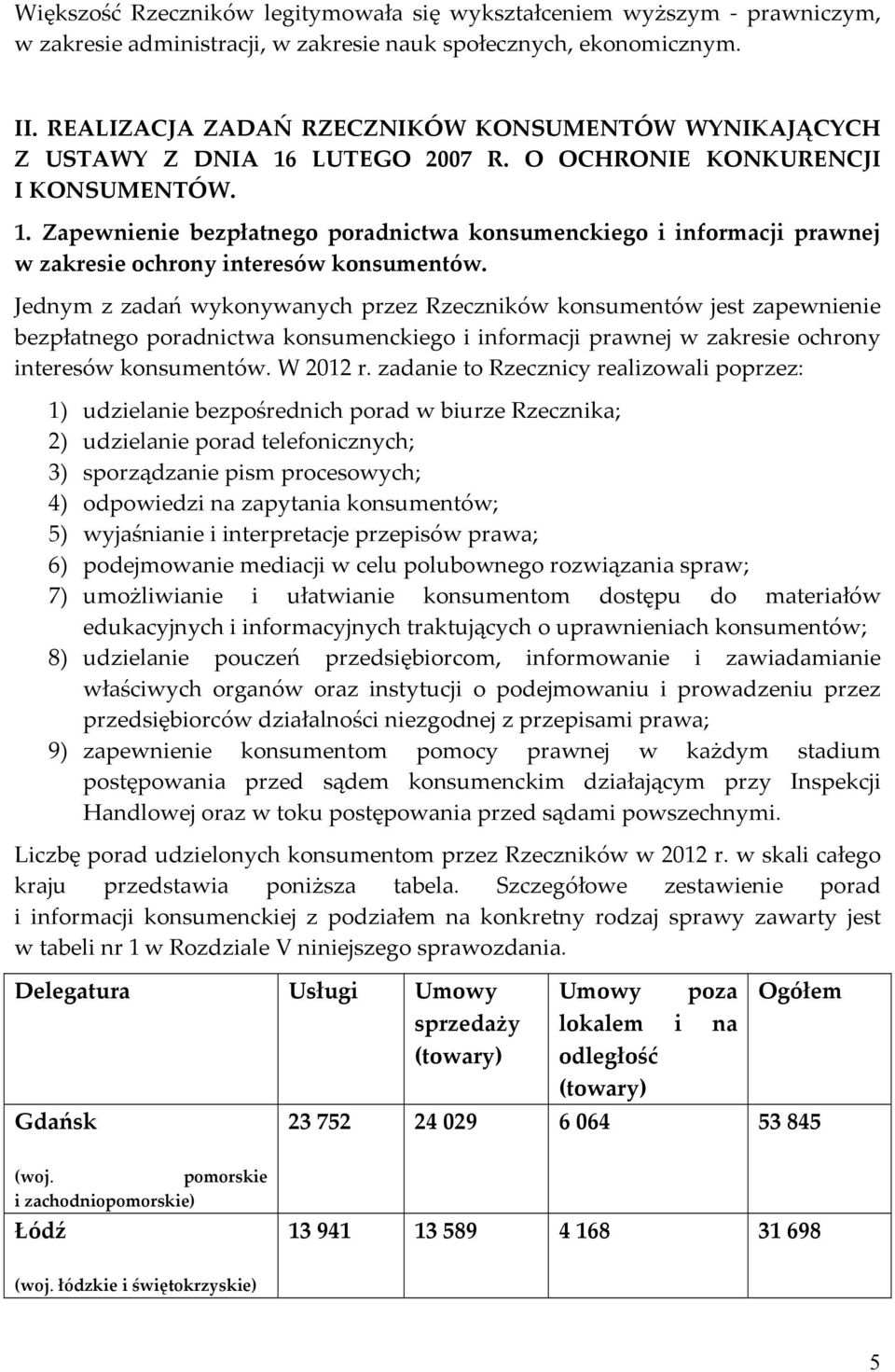 Jednym z zadań wykonywanych przez Rzeczników konsumentów jest zapewnienie bezpłatnego poradnictwa konsumenckiego i informacji prawnej w zakresie ochrony interesów konsumentów. W 2012 r.