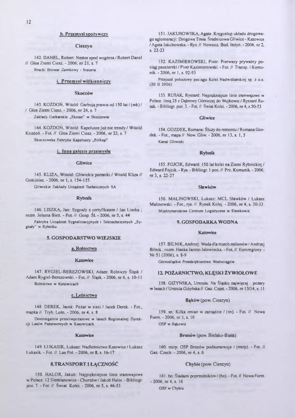 KOŻDOŃ, Witold: Kapelusze już nie trendy / Witold KoZdoń. - Fot // Głos Ziemi Ciesz. 2006. nr 23, s. 7 Skoczowska Fabryka Kapeluszy..Polkap" i. Inne ęatęzie przem ysłu Gliwice 145.