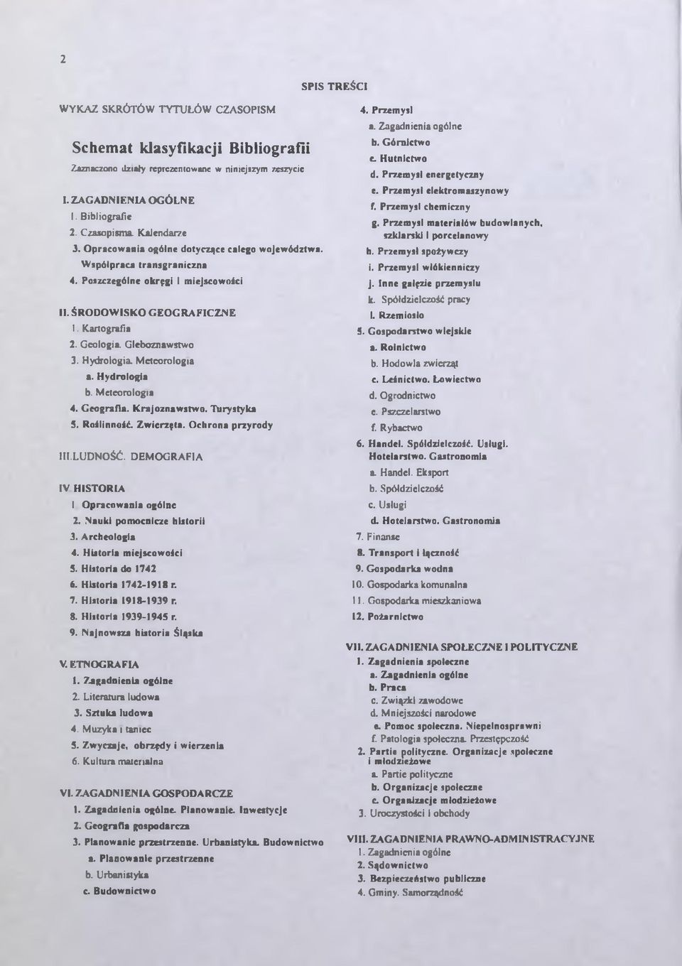 Hydrologia Meteorologia a. Hydrologia b. Meteorologia 4. Geografia. Krajoznawstwo. Turystyka 5. Roślinność. Zwierzęta. Ochrona przyrody III.LUDNOŚĆ. DEMOGRAFIA IV HISTORIA I Opracowania ogólne 2.