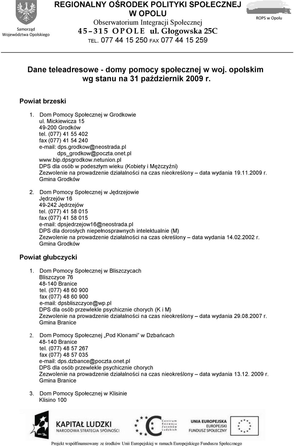 Mickiewicza 15 49-200 Grodków tel. (077) 41 55 402 fax (077) 41 54 240 e-mail: dps.grodkow@neostrada.pl dps_grodkow@poczta.onet.pl www.bip.dpsgrodkow.netunion.