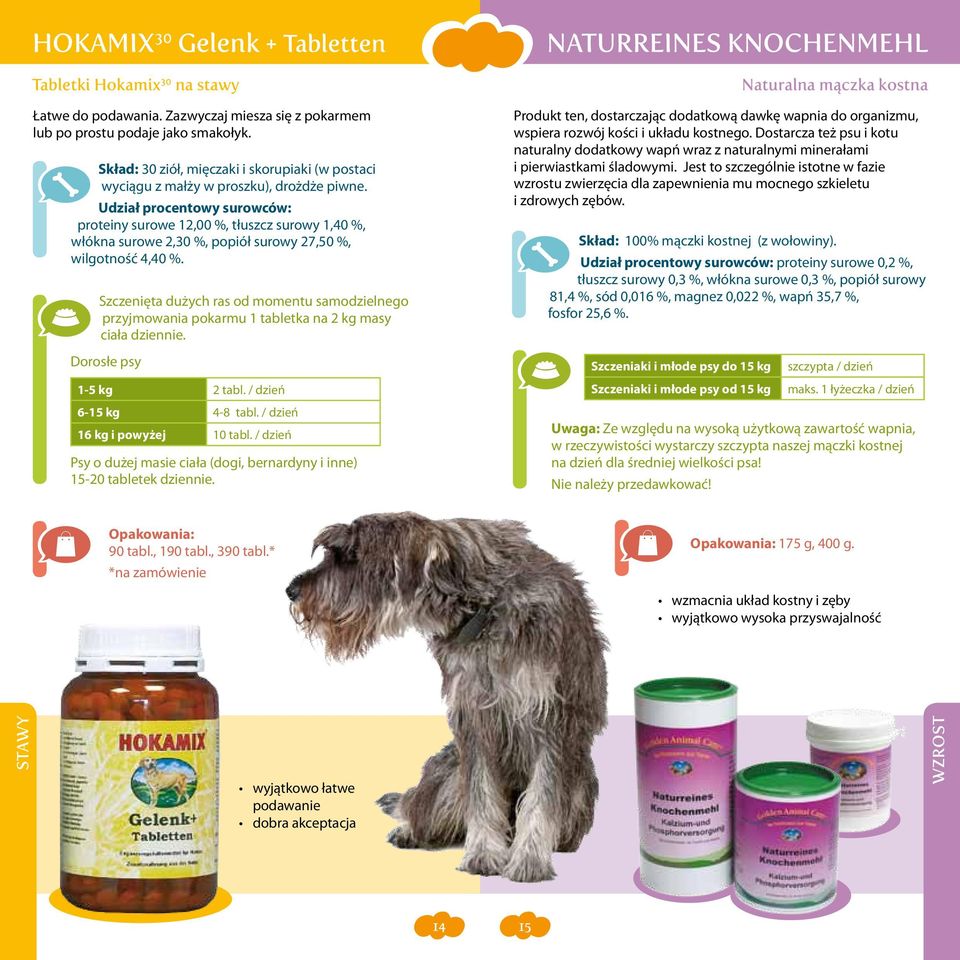 Udział procentowy surowców: proteiny surowe 12,00 %, tłuszcz surowy 1,40 %, włókna surowe 2,30 %, popiół surowy 27,50 %, wilgotność 4,40 %.