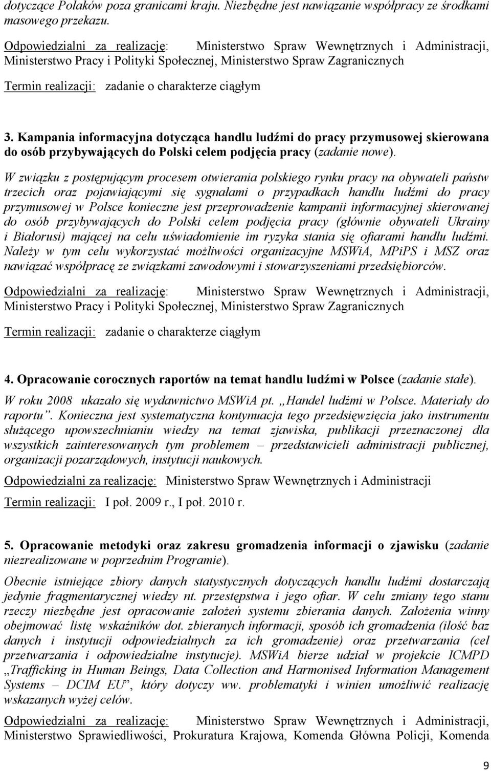 ciągłym 3. Kampania informacyjna dotycząca handlu ludźmi do pracy przymusowej skierowana do osób przybywających do Polski celem podjęcia pracy (zadanie nowe).