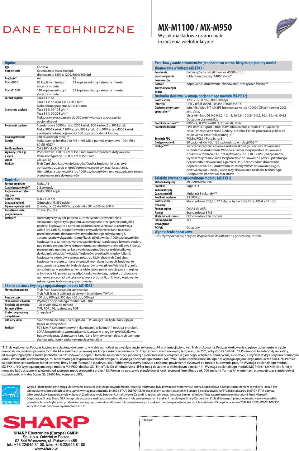 format papieru: 320 x 470 mm A3 53 kopii na minutę / stron na minutę Gramatura papieru Taca 1 i 2: 60-105 g/m 2 Taca 3 i 4: 60-205 g/m 2 Maks.