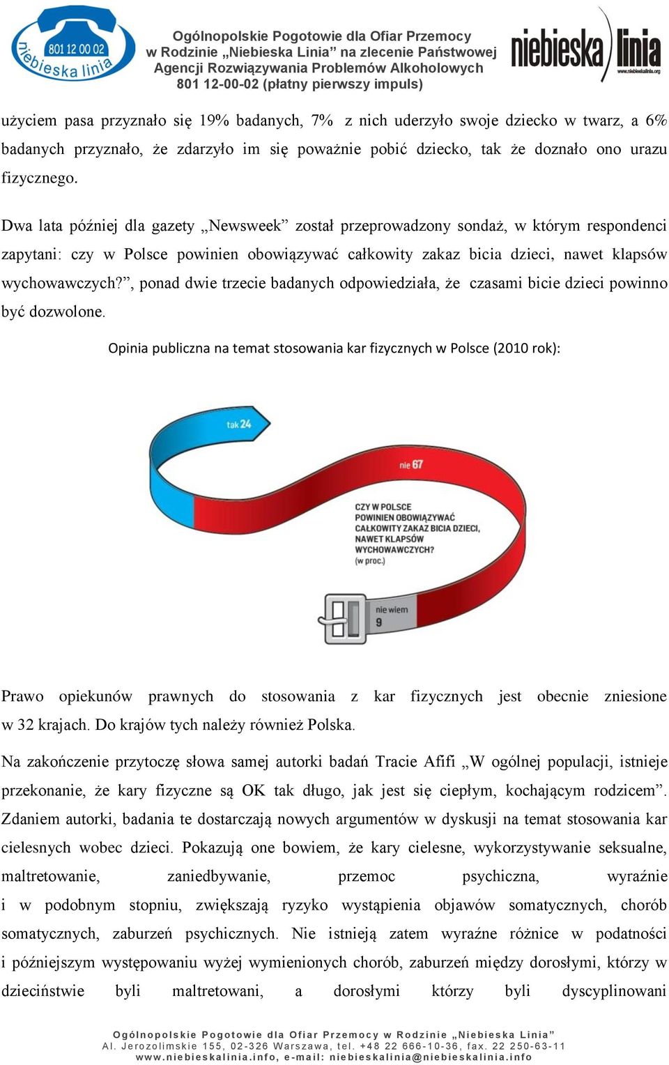 , ponad dwie trzecie badanych odpowiedziała, że czasami bicie dzieci powinno być dozwolone.