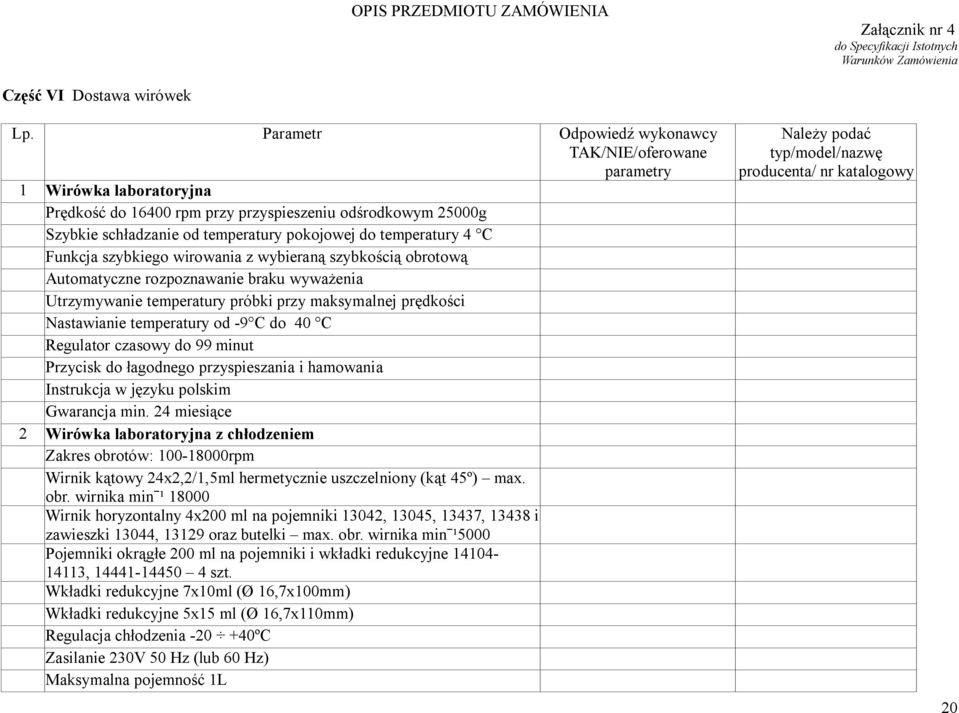 temperatury 4 C Funkcja szybkiego wirowania z wybieraną szybkością obrotową Automatyczne rozpoznawanie braku wyważenia Utrzymywanie temperatury próbki przy maksymalnej prędkości Nastawianie