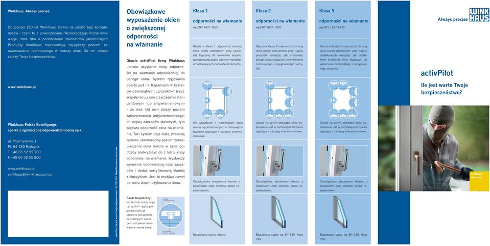 pl Obowiązkowe wyposażenie okien o zwiększonej odporności na włamanie Okucie activpilot firmy Winkhaus ułatwia uzyskanie klasy odporności na włamanie odpowiedniej do danego okna.