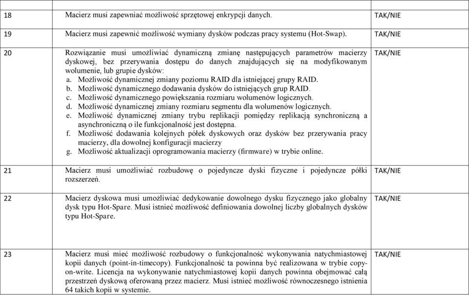 Możliwość dynamicznej zmiany poziomu RAID dla istniejącej grupy RAID. b. Możliwość dynamicznego dodawania dysków do istniejących grup RAID. c.