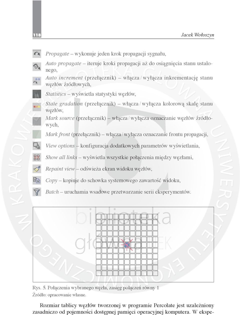 oznaczanie węzłów źródłowych, Mark front (przełącznik) włącza / wyłącza oznaczanie frontu propagacji, View options konfiguracja dodatkowych parametrów wyświetlania, Show all links wyświetla wszystkie