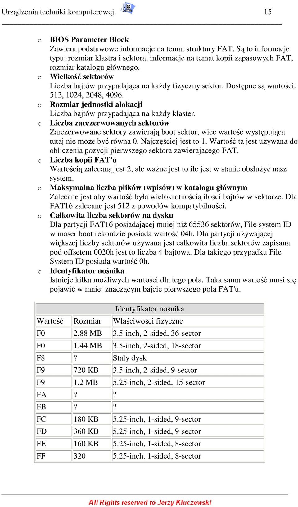 Dstępne są wartści: 512, 1024, 2048, 4096. Rzmiar jednstki alkacji Liczba bajtów przypadająca na kaŝdy klaster.