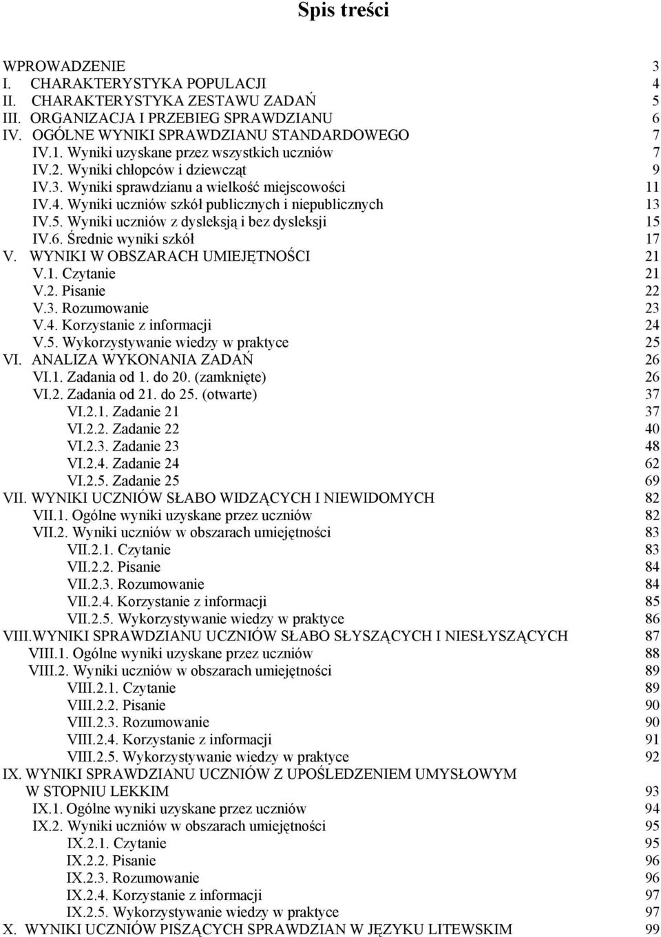 Wyniki uczniów z dysleksją i bez dysleksji 15 IV.6. Średnie wyniki szkół 17 V. WYNIKI W OBSZARACH UMIEJĘTNOŚCI 21 V.1. Czytanie 21 V.2. Pisanie 22 V.3. Rozumowanie 23 V.4.