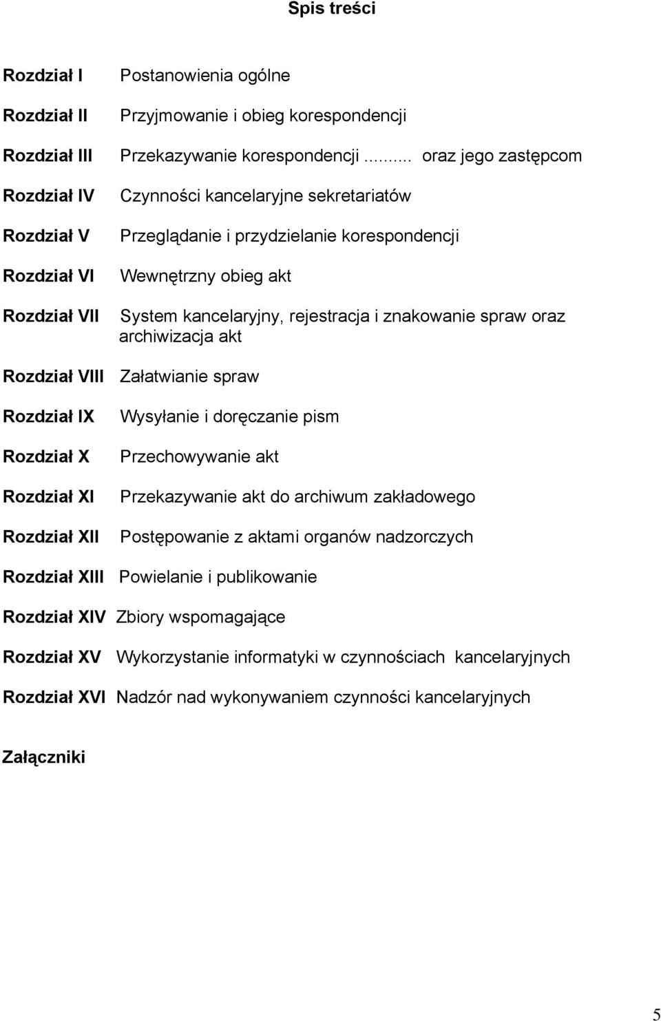 Rozdział VIII Załatwianie spraw Rozdział IX Rozdział X Rozdział XI Rozdział XII Wysyłanie i doręczanie pism Przechowywanie akt Przekazywanie akt do archiwum zakładowego Postępowanie z aktami organów