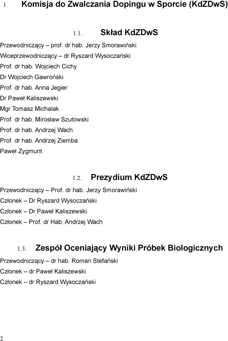 hab Andrzej Ziemba Paweł Zygmunt 12 Prezydium KdZDwS Przewodniczący Prof dr hab Jerzy Smorawiński Członek Dr Ryszard Wysoczański Członek Dr Paweł Kaliszewski Członek