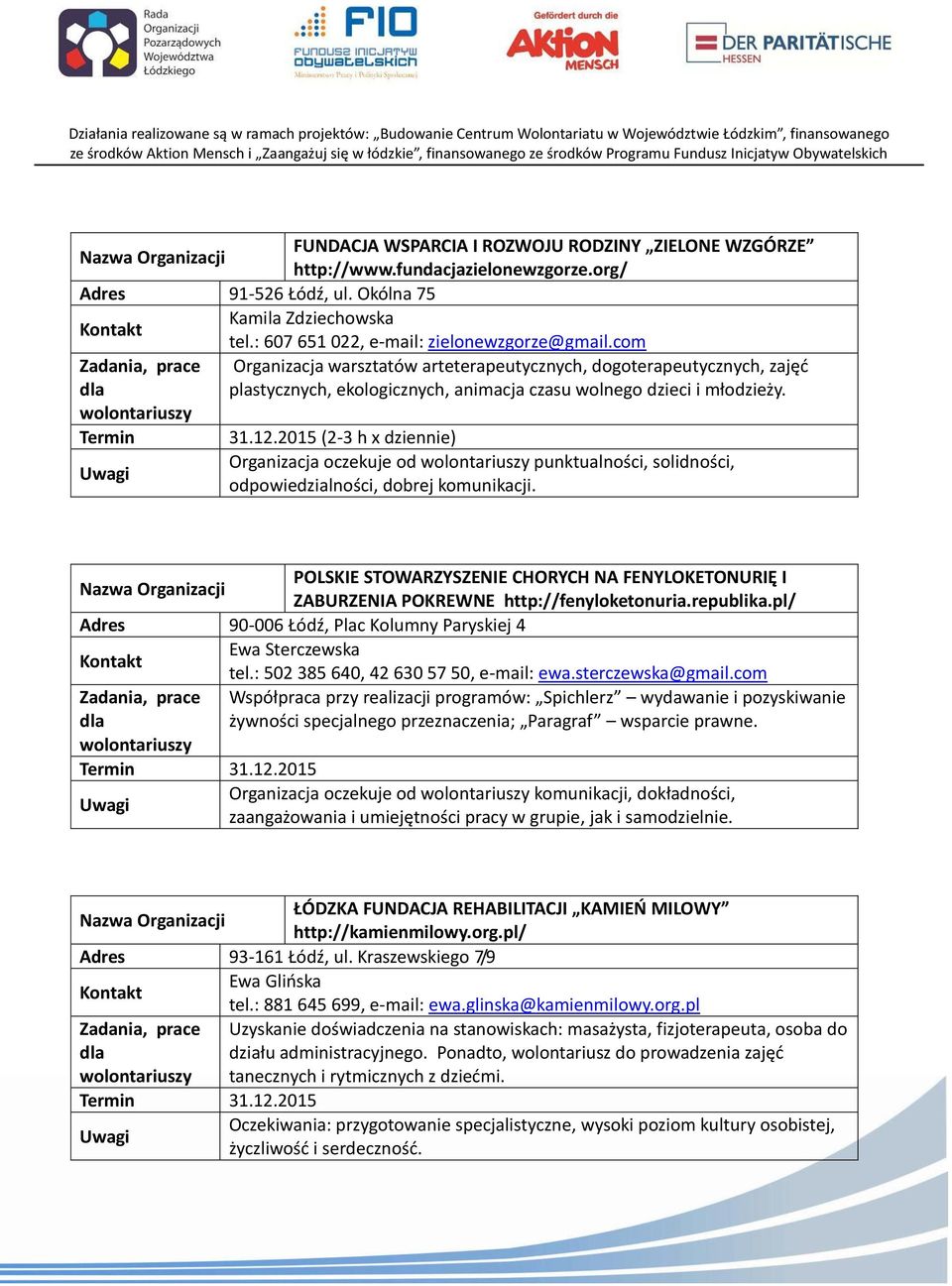 2015 (2-3 h x dziennie) Organizacja oczekuje od punktualności, solidności, odpowiedzialności, dobrej komunikacji.