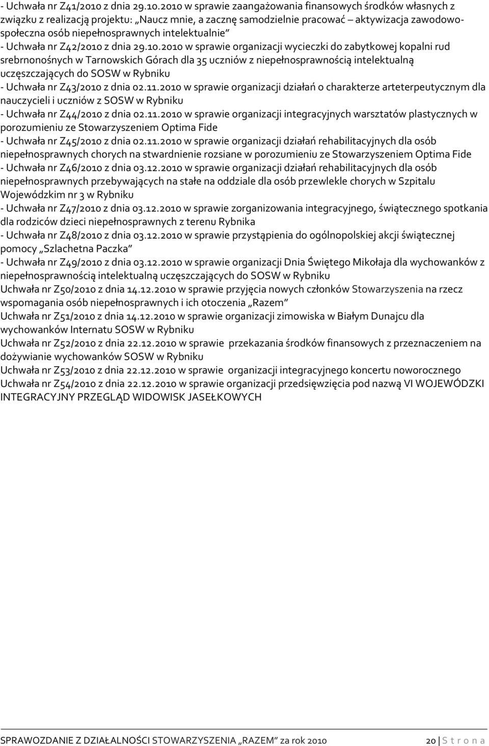 2010 w sprawie zaangażowania finansowych środków własnych z związku z realizacją projektu: Naucz mnie, a zacznę samodzielnie pracować aktywizacja zawodowospołeczna osób niepełnosprawnych