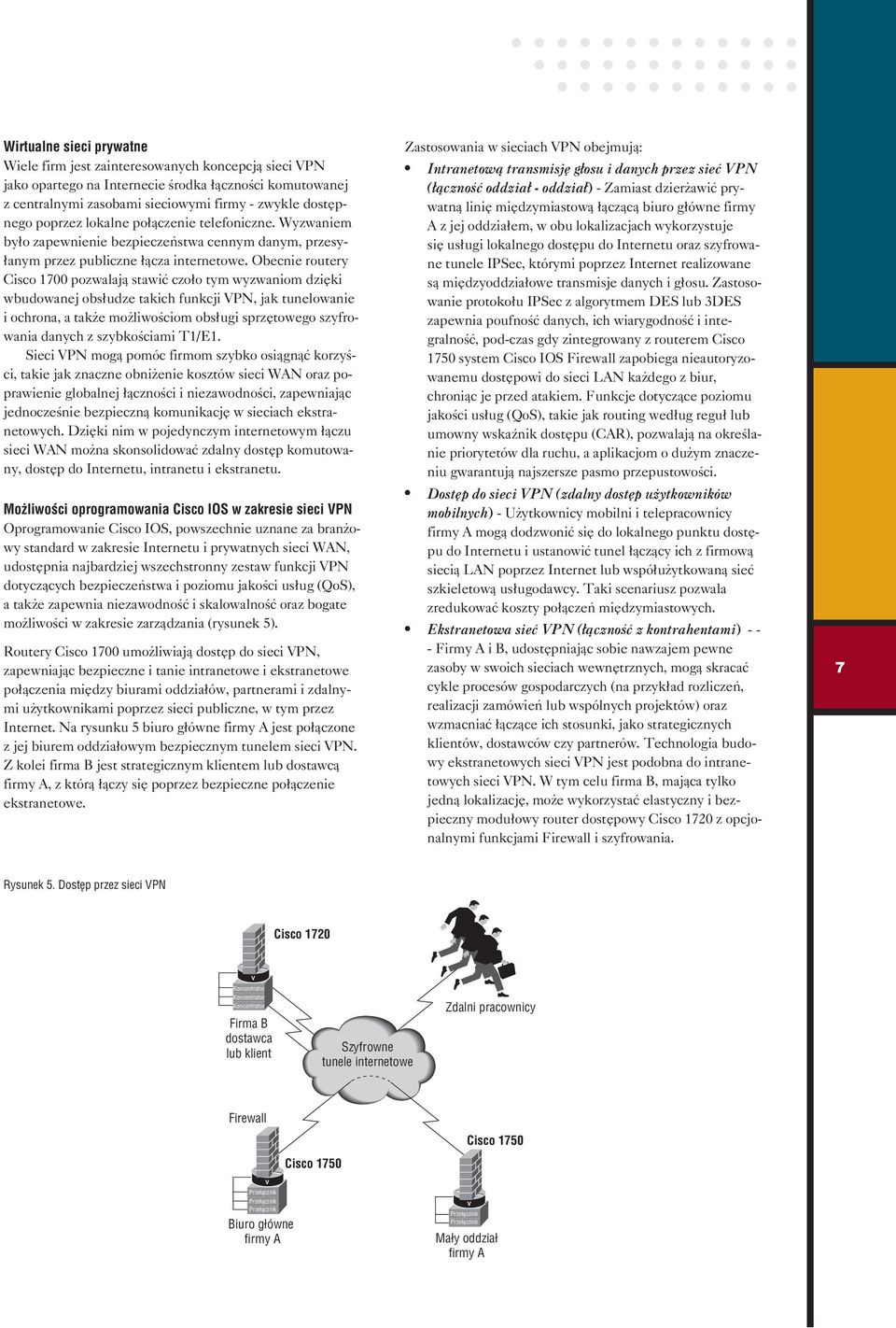 Obecnie routery Cisco 1700 pozwalaj¹ stawiæ czo³o tym wyzwaniom dziêki wbudowanej obs³udze takich funkcji VPN, jak tunelowanie i ochrona, a tak e mo liwoœciom obs³ugi sprzêtowego szyfrowania danych z