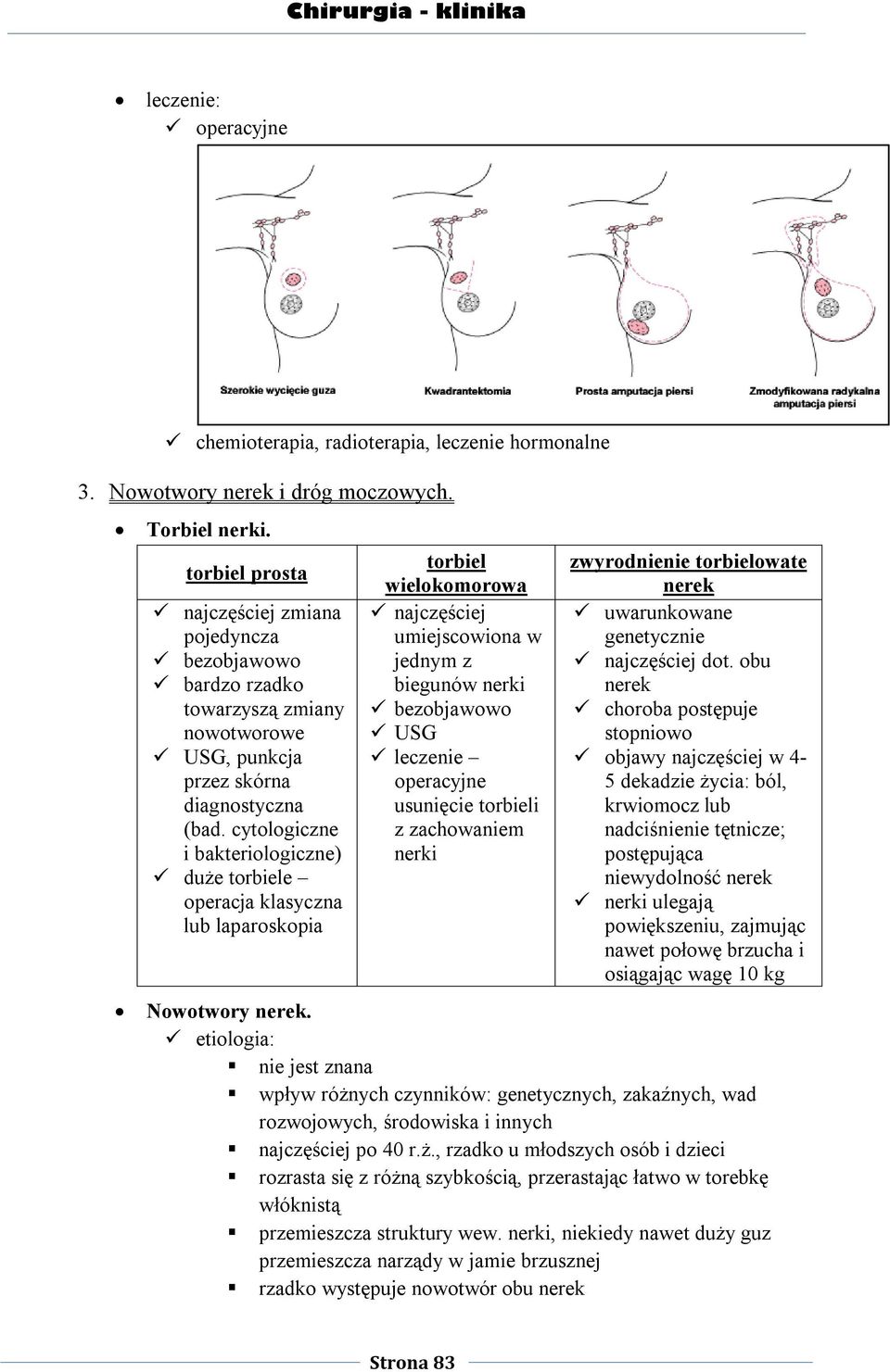 cytologiczne i bakteriologiczne) duże torbiele operacja klasyczna lub laparoskopia torbiel wielokomorowa najczęściej umiejscowiona w jednym z biegunów nerki bezobjawowo USG leczenie operacyjne