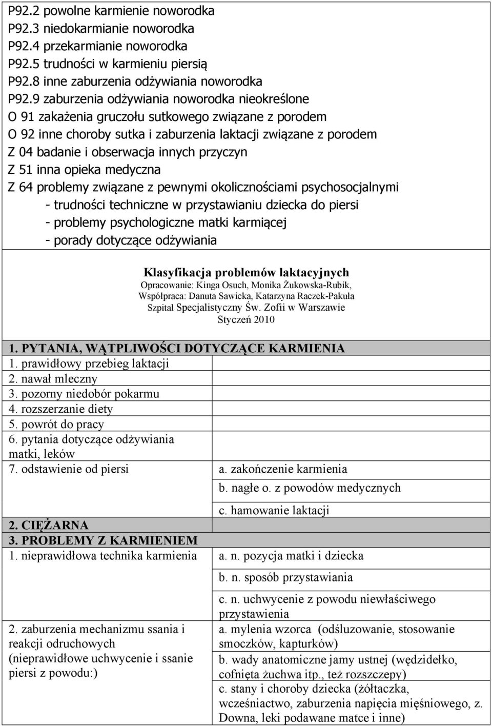 przyczyn Z 51 inna opieka medyczna Z 64 problemy związane z pewnymi okolicznościami psychosocjalnymi - trudności techniczne w przystawianiu dziecka do piersi - problemy psychologiczne matki karmiącej