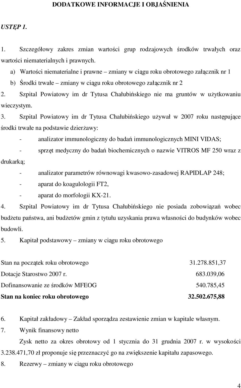 Szpital Powiatowy im dr Tytusa Chałubińskiego nie ma gruntów w uŝytkowaniu wieczystym. 3.