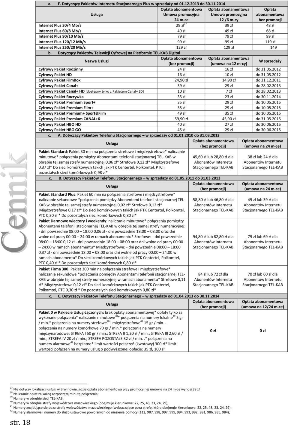 zł Internet Plus 120/12 Mb/s 99 zł 99 zł 119 zł Internet Plus 250/20 Mb/s 129 zł 129 zł 149 b.