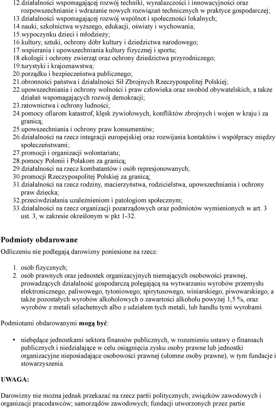 kultury, sztuki, ochrony dóbr kultury i dziedzictwa narodowego; 17.wspierania i upowszechniania kultury fizycznej i sportu; 18.ekologii i ochrony zwierząt oraz ochrony dziedzictwa przyrodniczego; 19.