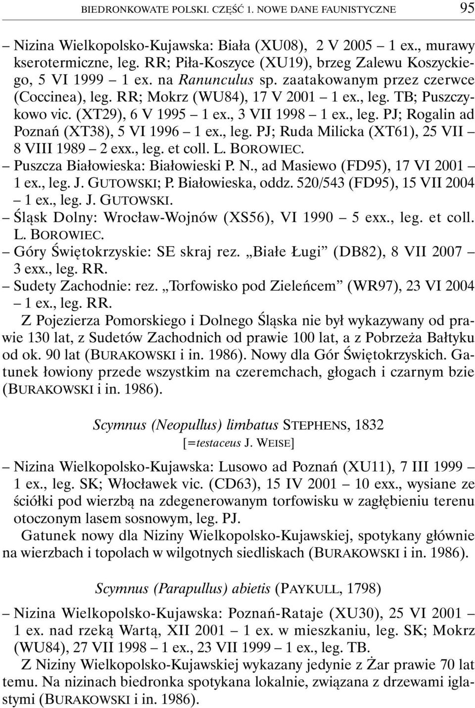 (XT29), 6 V 1995 1 ex., 3 VII 1998 1 ex., leg. PJ; Rogalin ad Poznań (XT38), 5 VI 1996 1 ex., leg. PJ; Ruda Milicka (XT61), 25 VII 8 VIII 1989 2 exx., leg. et coll. L. BOROWIEC.