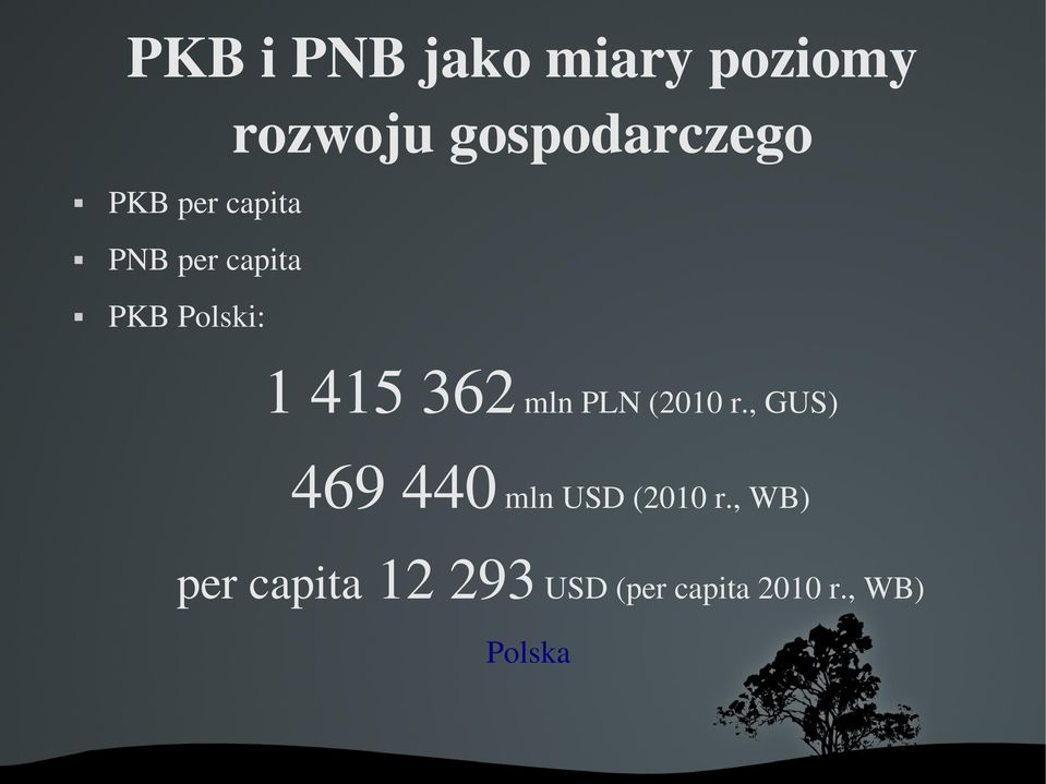 PNBpercapita PKBPolski: 1415362mlnPLN(2010r.