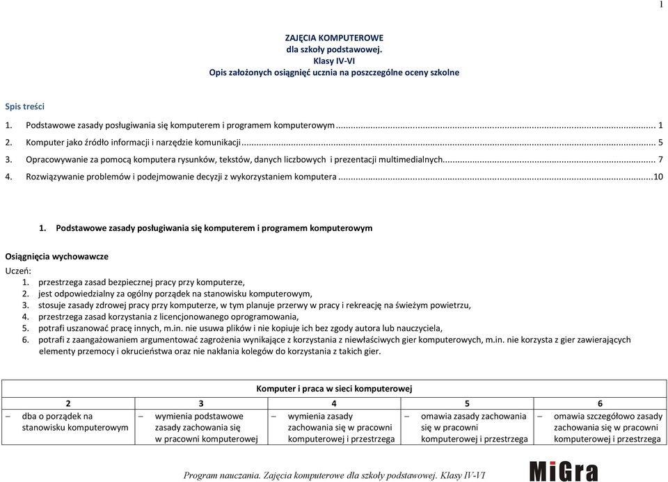 Opracowywanie za pomocą komputera rysunków, tekstów, danych liczbowych i prezentacji multimedialnych... 7 4. Rozwiązywanie problemów i podejmowanie decyzji z wykorzystaniem komputera...10 1.