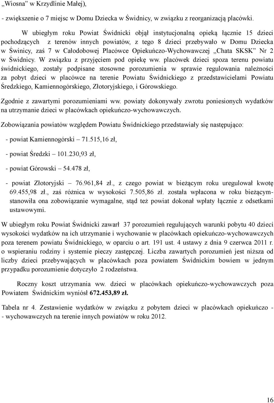 Placówce Opiekuńczo-Wychowawczej Chata SKSK Nr 2 w Świdnicy. W związku z przyjęciem pod opiekę ww.