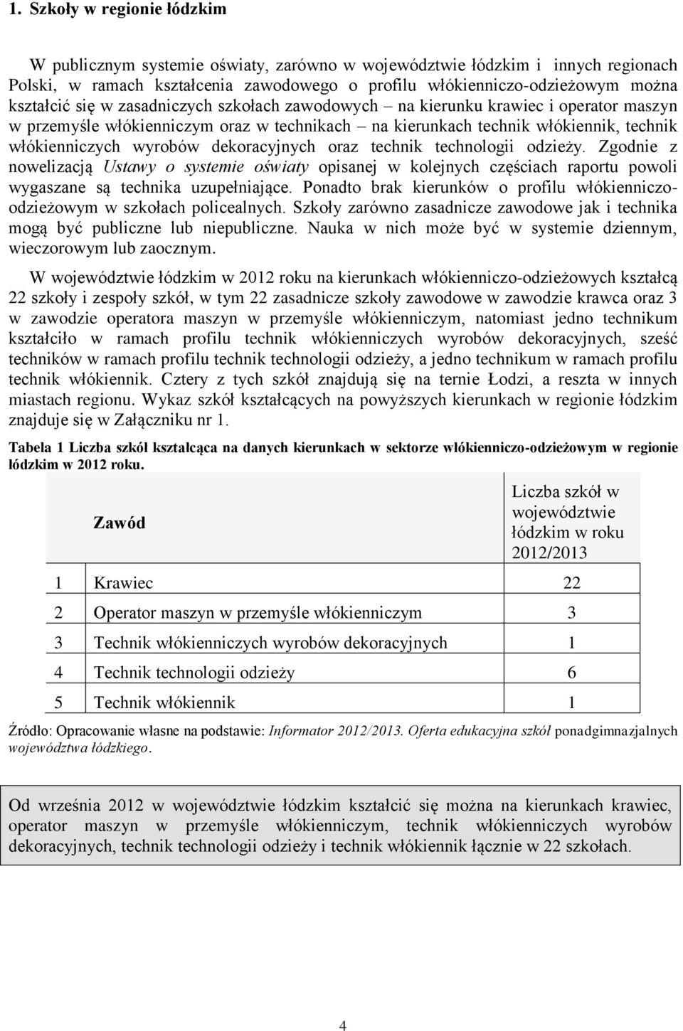 oraz technik technologii odzieży. Zgodnie z nowelizacją Ustawy o systemie oświaty opisanej w kolejnych częściach raportu powoli wygaszane są technika uzupełniające.