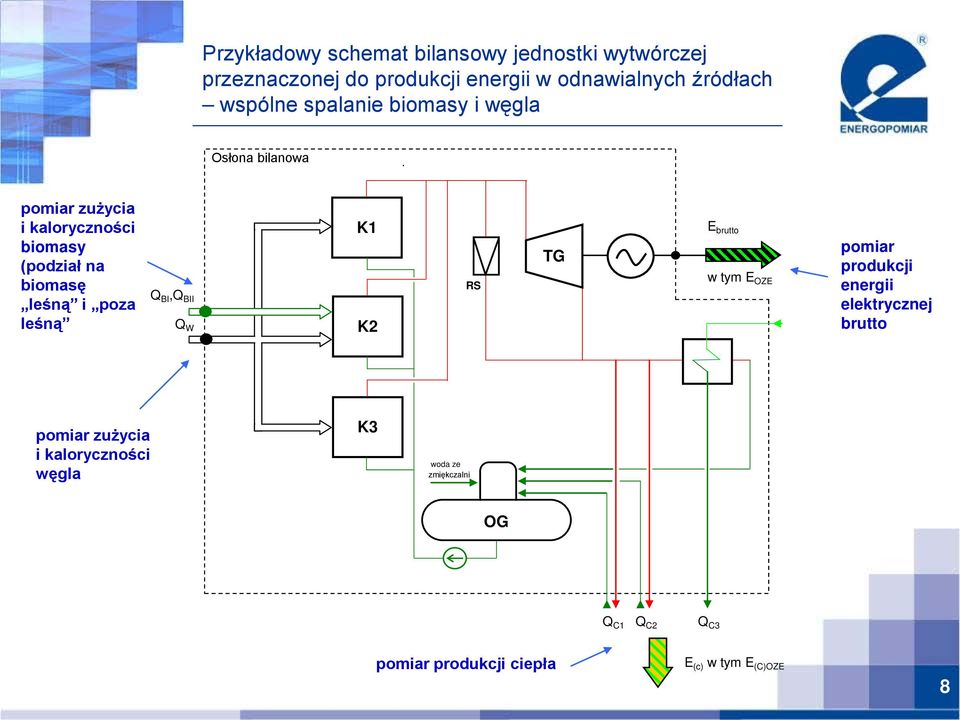 i poza leśną Q BI,Q BII Q W K1 K2 RS TG E brutto w tym E OZE pomiar produkcji energii elektrycznej brutto pomiar