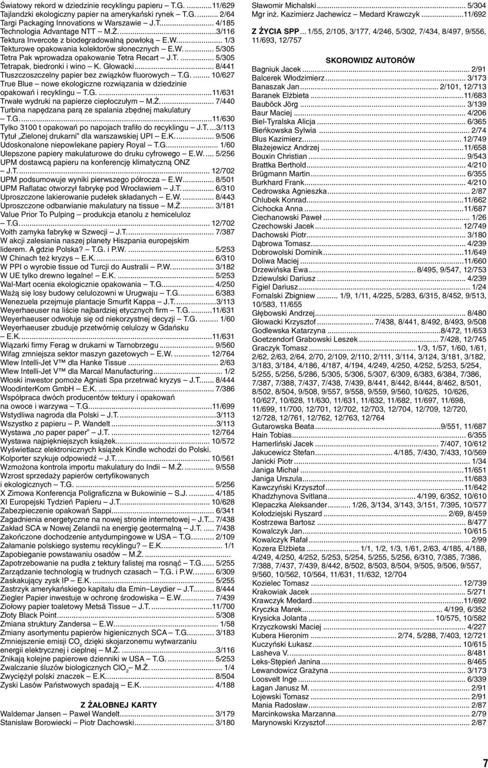 Głowacki... 8/441 Tłuszczoszczelny papier bez związków fluorowych T.G... 10/627 True Blue nowe ekologiczne rozwiązania w dziedzinie opakowań i recyklingu T.G...11/631 Trwałe wydruki na papierze ciepłoczułym M.