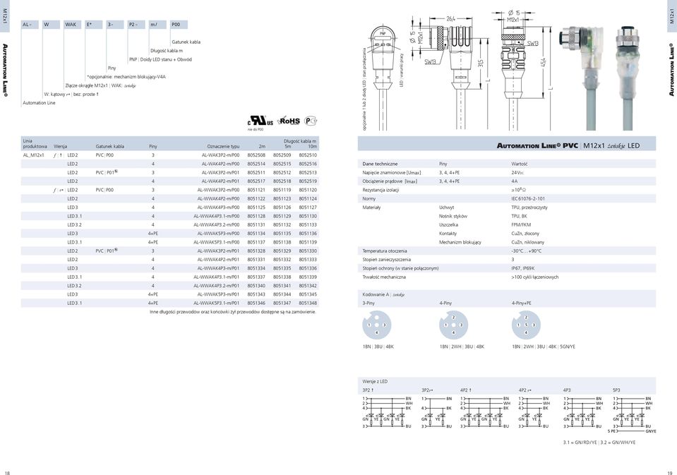 8052516 LED2 PVC P01 3 AL-WAK3P2-m/P01 8052511 8052512 8052513 LED2 4 AL-WAK4P2-m/P01 8052517 8052518 8052519 f ; LED2 PVC P00 3 AL-WWAK3P2-m/P00 8051121 8051119 8051120 LED2 4 AL-WWAK4P2-m/P00