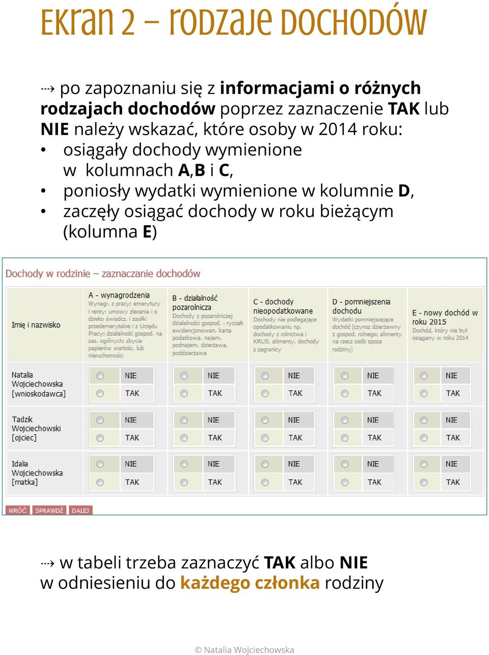 kolumnach A,B i C, poniosły wydatki wymienione w kolumnie D, zaczęły osiągać dochody w roku