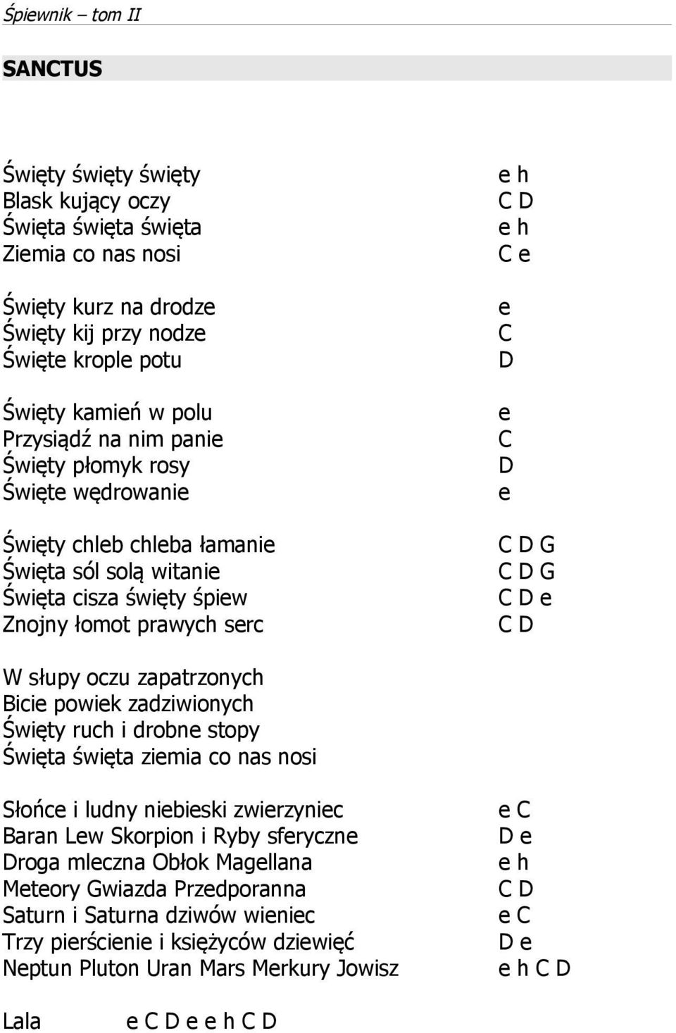 słupy oczu zapatrzonych Bicie powiek zadziwionych Święty ruch i drobne stopy Święta święta ziemia co nas nosi Słońce i ludny niebieski zwierzyniec Baran Lew Skorpion i Ryby sferyczne Droga mleczna