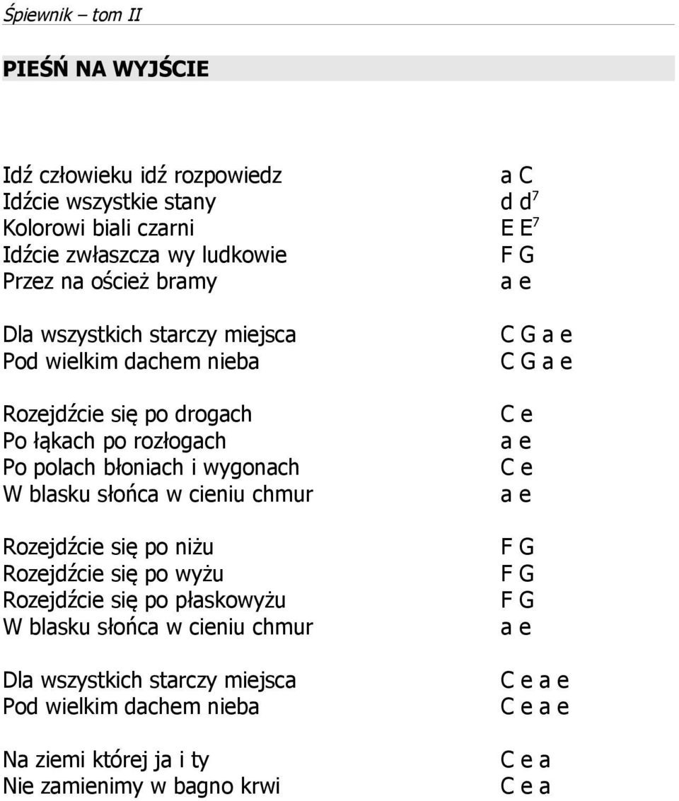 blasku słońca w cieniu chmur Rozejdźcie się po niżu Rozejdźcie się po wyżu Rozejdźcie się po płaskowyżu W blasku słońca w cieniu chmur Dla wszystkich