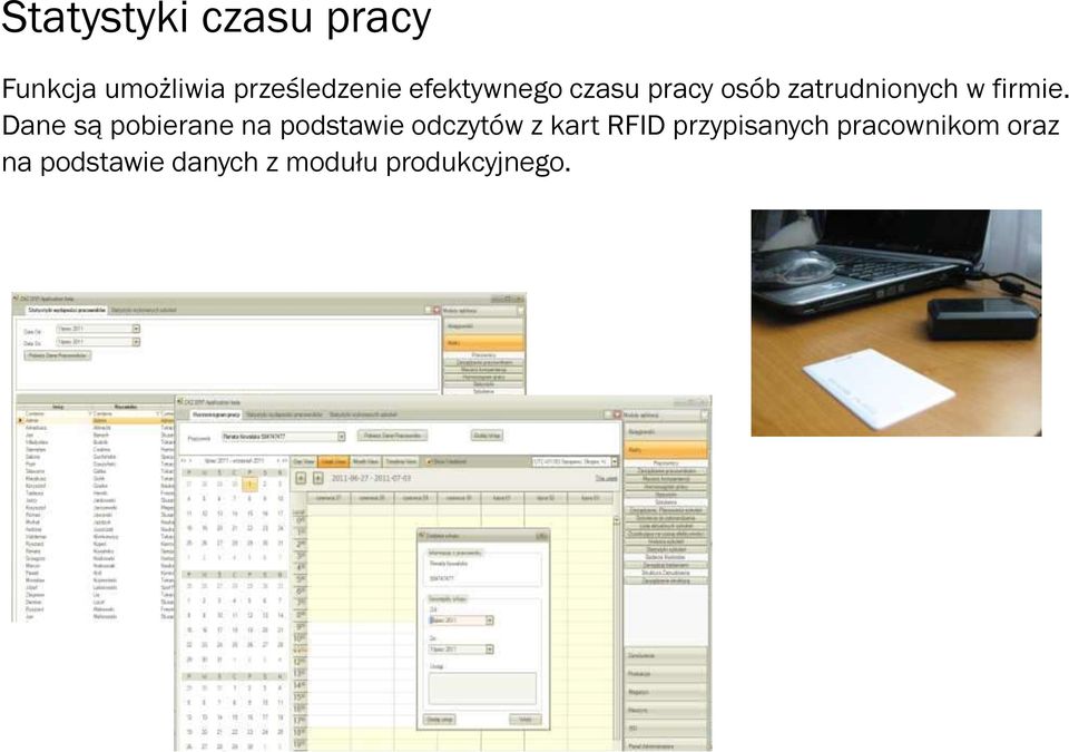 Dane są pobierane na podstawie odczytów z kart RFID