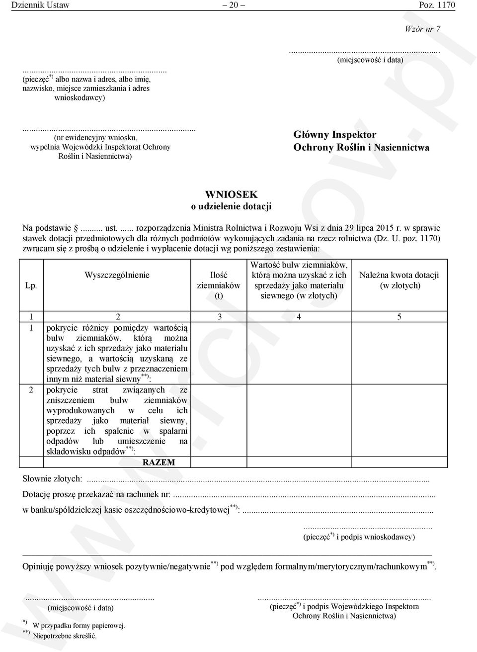 ... rozporządzenia Ministra Rolnictwa i Rozwoju Wsi z dnia 29 lipca 2015 r. w sprawie stawek dotacji przedmiotowych dla różnych podmiotów wykonujących zadania na rzecz rolnictwa (Dz. U. poz.