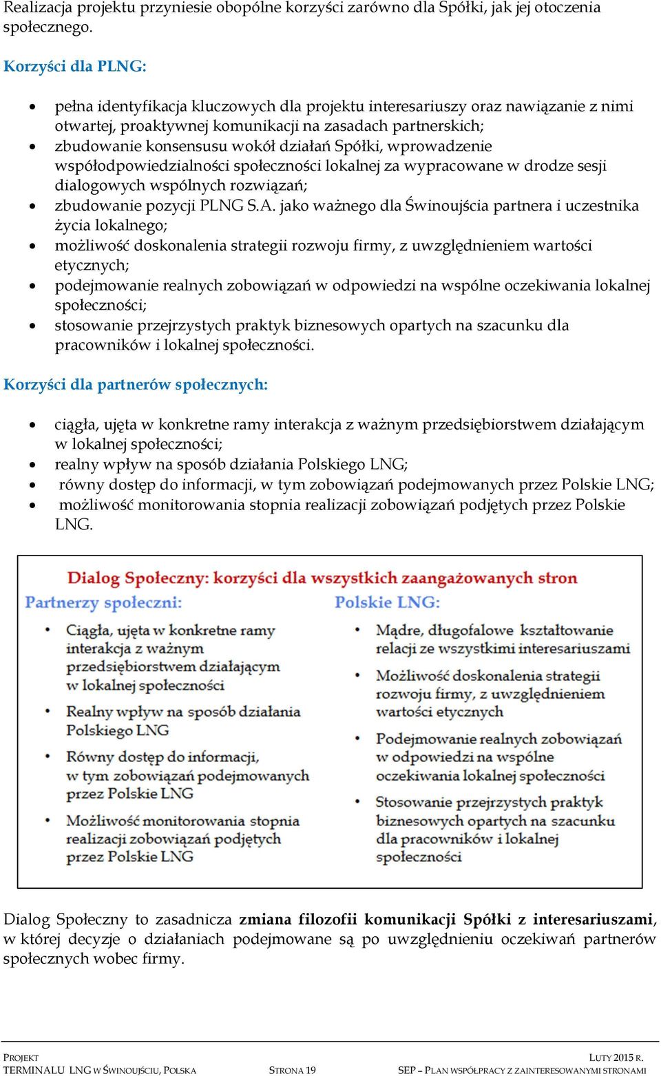 Spółki, wprowadzenie współodpowiedzialności społeczności lokalnej za wypracowane w drodze sesji dialogowych wspólnych rozwiązań; zbudowanie pozycji PLNG S.A.