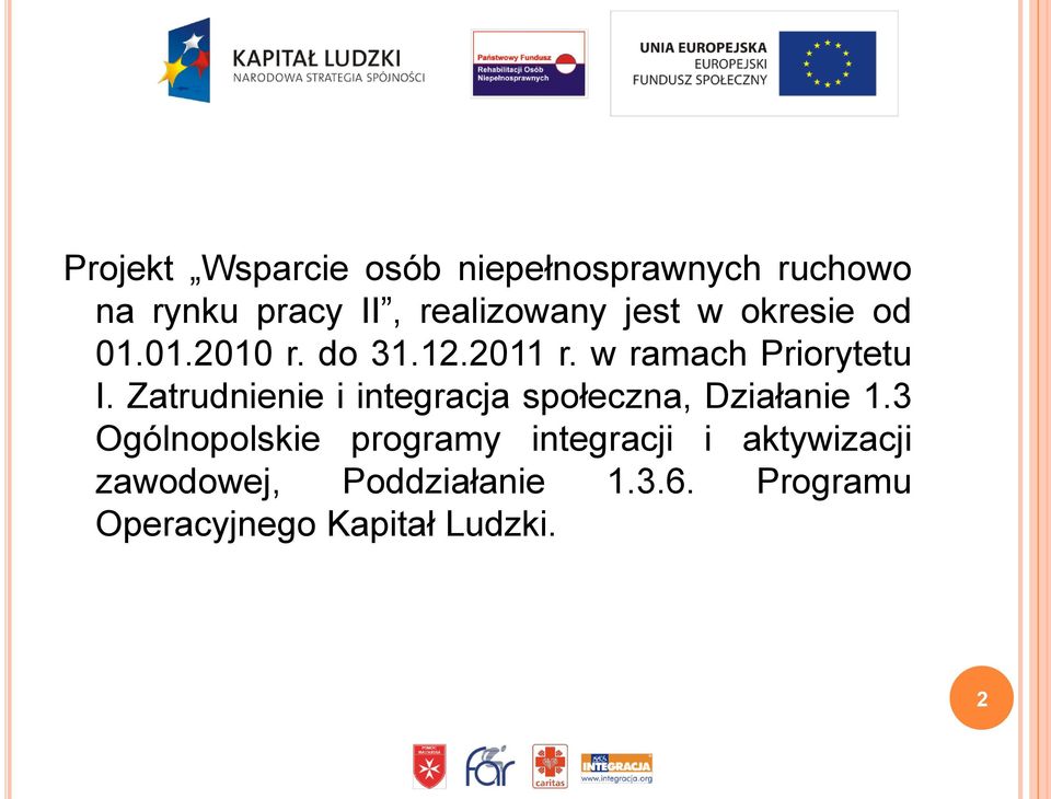 Zatrudnienie i integracja społeczna, Działanie 1.