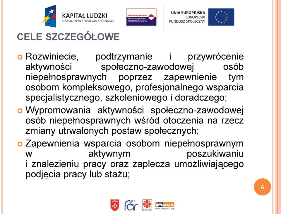 aktywności społeczno-zawodowej osób niepełnosprawnych wśród otoczenia na rzecz zmiany utrwalonych postaw społecznych;