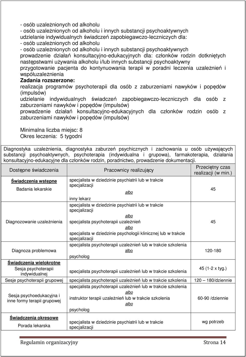 innych substancji psychoaktywny przygotowanie pacjenta do kontynuowania terapii w poradni leczenia uzależnień i współuzależnienia Zadania rozszerzone: realizacja programów psychoterapii dla osób z