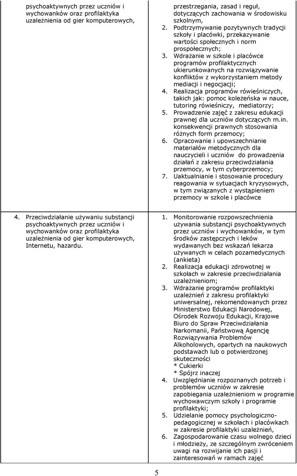 Wdrażanie w szkole i placówce programów profilaktycznych ukierunkowanych na rozwiązywanie konfliktów z wykorzystaniem metody mediacji i negocjacji; 4.