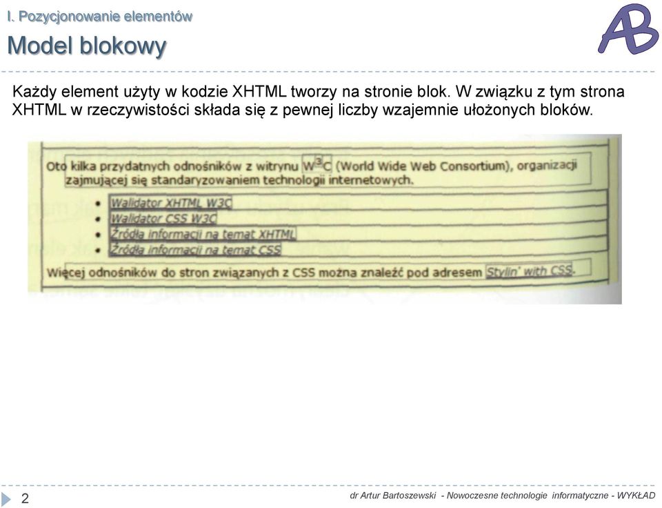 blok. W związku z tym strona XHTML w