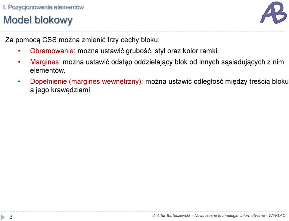 Margines: można ustawić odstęp oddzielający blok od innych sąsiadujących z nim