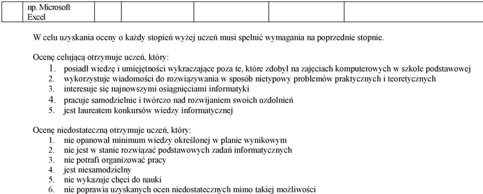 wykorzystuje wiadomości do rozwiązywania w sposób nietypowy problemów praktycznych i teoretycznych 3. interesuje się najnowszymi osiągnięciami informatyki 4.