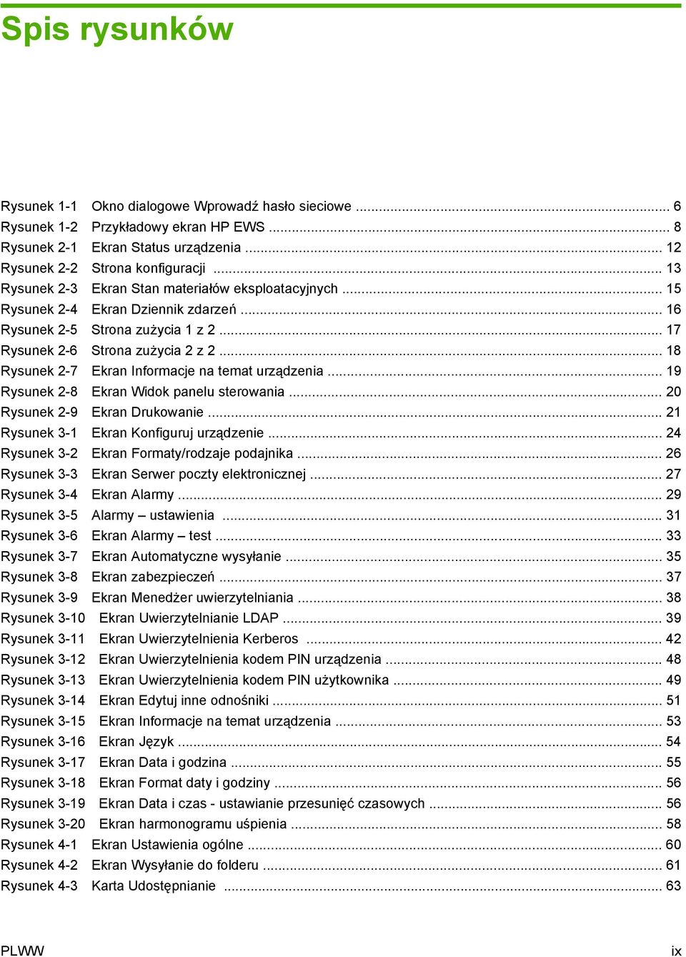 .. 18 Rysunek 2-7 Ekran Informacje na temat urządzenia... 19 Rysunek 2-8 Ekran Widok panelu sterowania... 20 Rysunek 2-9 Ekran Drukowanie... 21 Rysunek 3-1 Ekran Konfiguruj urządzenie.