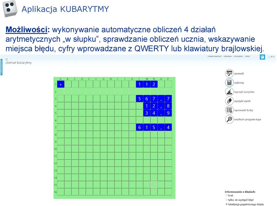 słupku, sprawdzanie obliczeń ucznia, wskazywanie